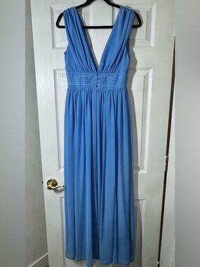 Fashion Nova Sky Blue Maxi Dress with Deep V